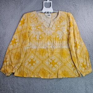 Savanna Jane Top‎ Blouse Women Small Embroidered Paisley Print Yellow